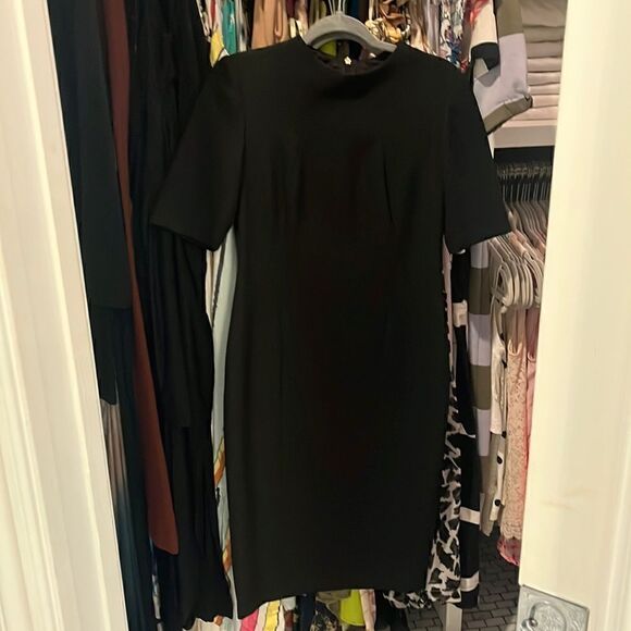 Trina Turk black sheath dress with seams and short sleeves size 2